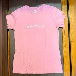 New Balance Pink Script Logo Tee - Size Small